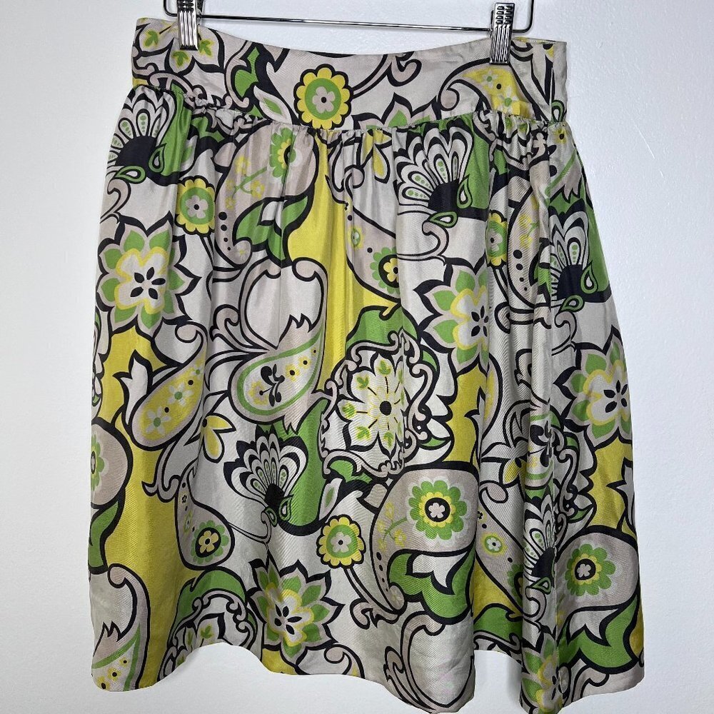 Saks 5th Ave Silk Mini Skirt 10 Lined Pleated Floral Zip Flowy Mod 60s Paisley